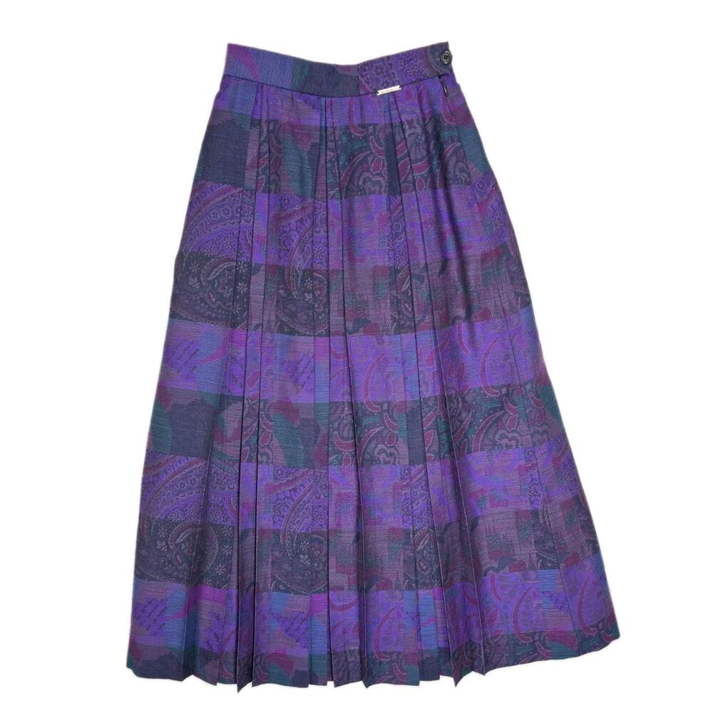Vtg GEIGER Tyrol Austria Purple Wool Pleated Midi Skirt Grandmacore 34 US 2